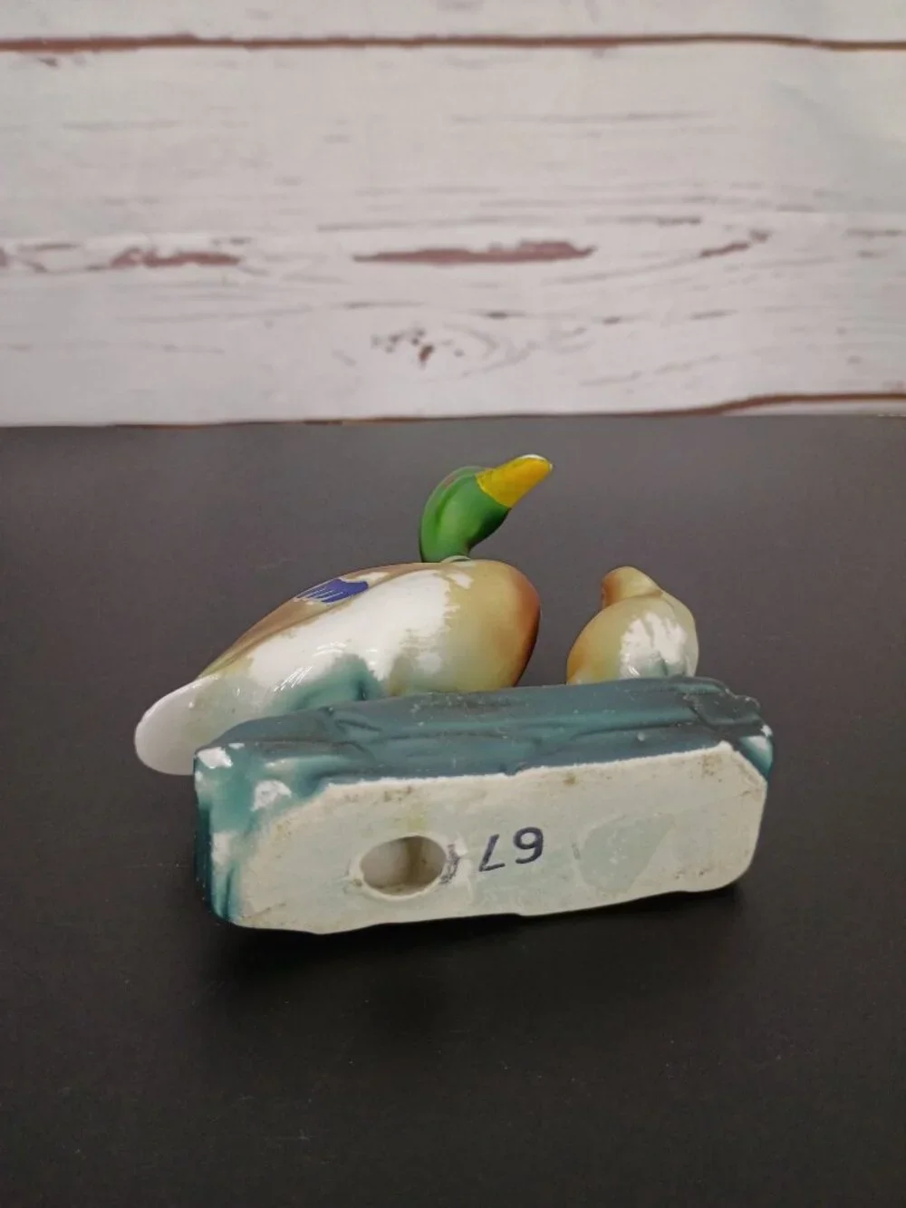 Vintage Ceramic Mallard Duck & Duckling Figurine Hand-Painted Rustic Decor Piece